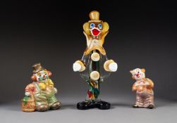 PAIR OF TWENTIETH CENTURY TINTED BISQUE FIGURES OF CLOWNS, 4 ¼? (10.8cm) high, together with a