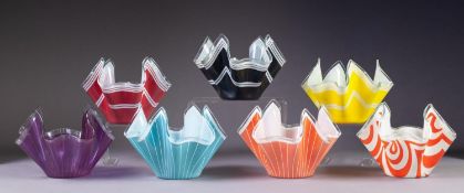 COLLECTION OF THIRTEEN ?CHANCE? STYLE HANDKERCHIEF VASES, each colour printed, together with FIVE