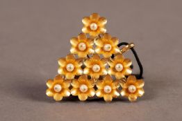 TRIANGULAR PENDANT comprising ten flower heads each with a small pearl, 3.7gms, in labelled 'Senco