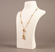 FINE BOX LINK CHAIN NECKLACE, with eight conical spacers, pierced ball pendant front with twin