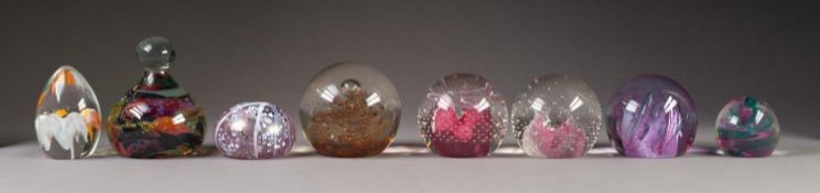 TWO CAITHNESS GLASS PAPERWEIGHTS, ?FIESTA? and ?PINK CHAMPAGNE?, both with stands and name cards,