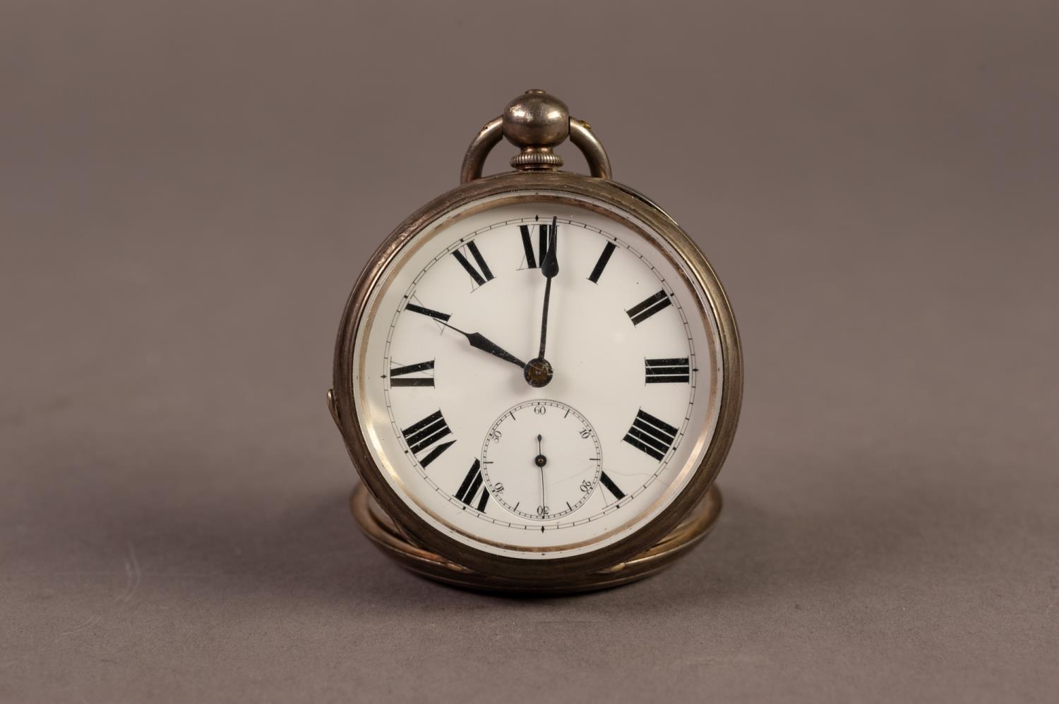 LARGE OPEN FACED POCKET WATCH with key wind movement, white Roman dial, having subsidiary seconds - Image 2 of 3