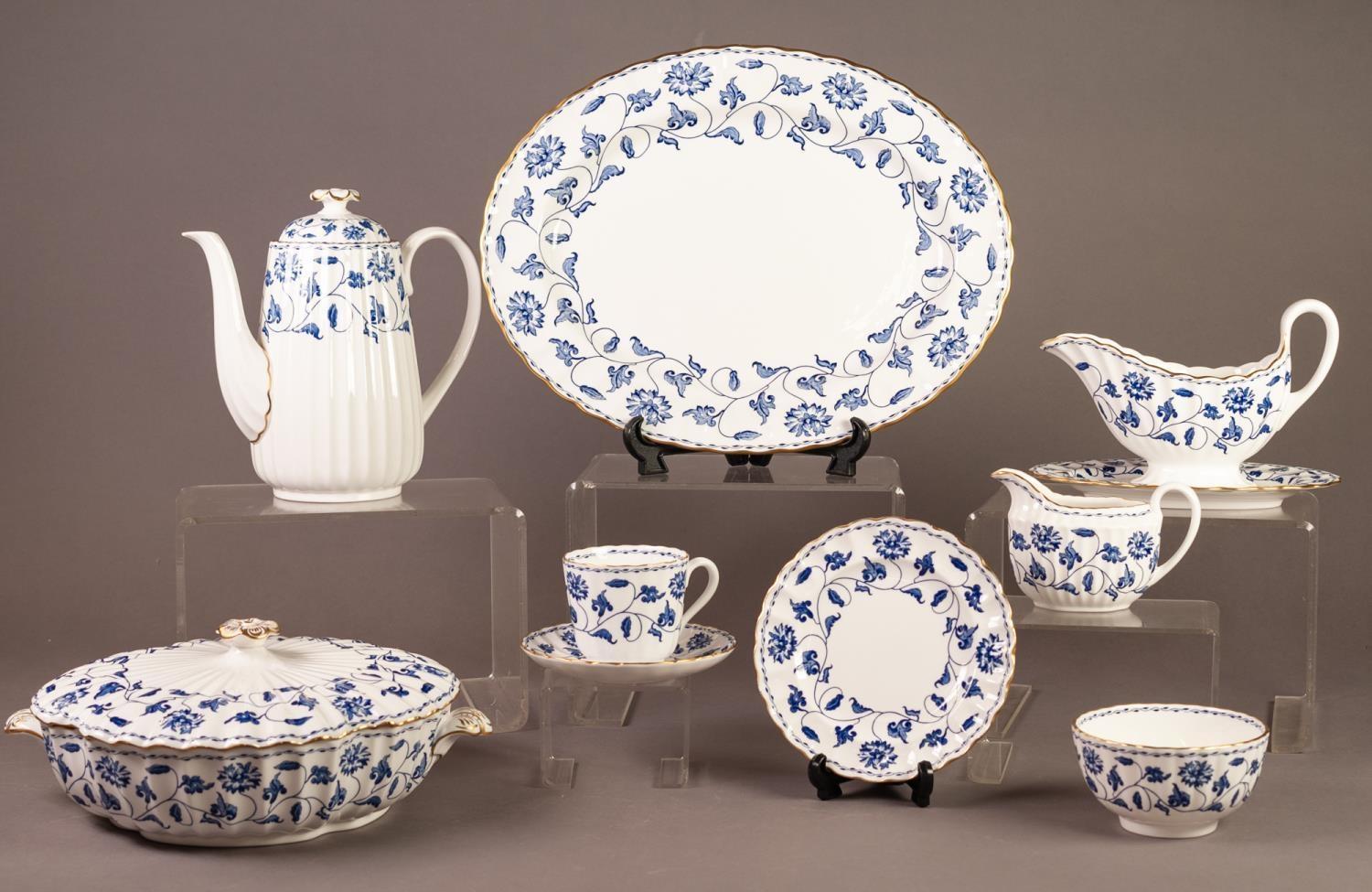 FIFTY NINE PIECE SPODE ?COLONEL BLUE? PATTERN CHINA DINNER AND COFFEE SERVICE FOR EIGHT PERSONS,