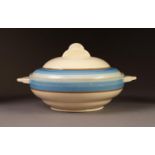 CLARICE CLIFF FOR NEWPORT POTTERY, ART DECO TWO HANDLED POTTERY TUREEN AND COVER, of circular form