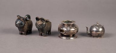 JAPANESE ASAHI STERLING SILVER INKWELL IN TH FORM OF A TWO HANDLED KORO, of urn form with ring