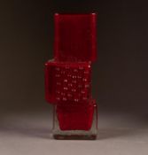 GEOFFREY BAXTER FOR WHITEFRIARS STYLE RED GLASS ?DRUNKEN BRICKLAYER?S VASE?, 8 ¼? (21cm) high C/R-