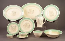 THIRTY ONE PIECE SUSIE COOPER KESTREL SHAPED POTTERY PART DINNER AND TEA SERVICE IN THE FEATHERS