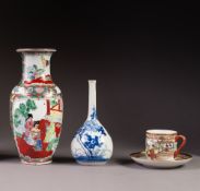 NINETEENTH CENTURY CHINESE BLUE AND WHITE PORCELAIN SMALL BOTTLE VASE, outlined and washed with