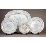 SEVENTEEN PIECE NINETEENTH CENTURY BLUE AND WHITE ?ASIATIC PHEASANT? PATTERN POTTERY PART DINNER