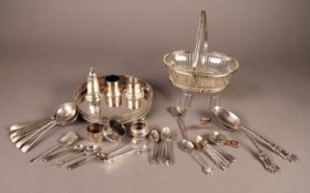 MIXED LOT OF ELECTROPLATE, to include: WIRE PATTERN SMALL CAKE BASKET WITH GLASS LINER, GALLERIED