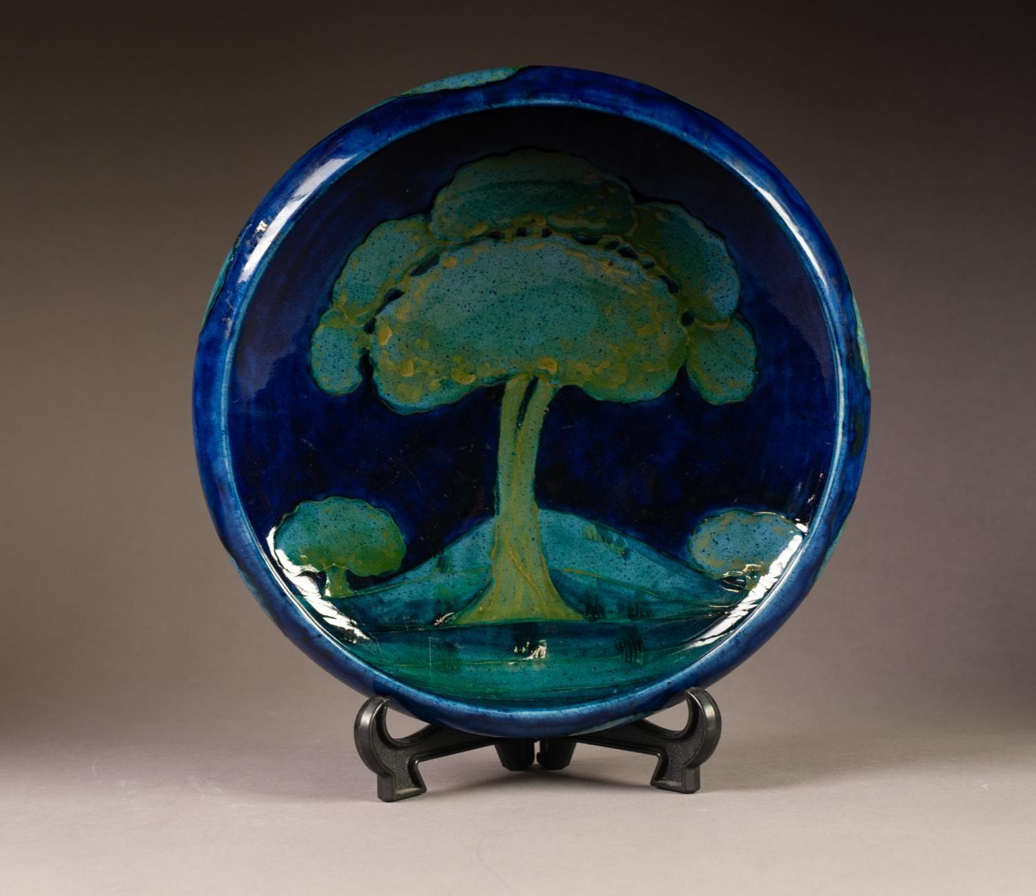 WILLIAM MOORCROFT POTTERY 'MOONLIT BLUE TREE LANDSCAPE' PATTERN SHALLOW BOWL, with inverted turn-