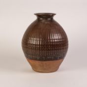GEOFFREY WHITING (1919 -1988) AVONCROFT POTTERY LARGE SPHERICAL STONEWARE VASE with flared lip,