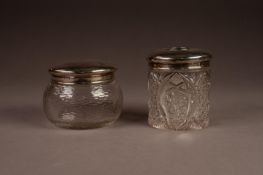 GEORGE VI CUT GLASS POWDER BOWL WITH PLAIN, PULL-OFF SILVER COVER, Birmingham 1946, together with