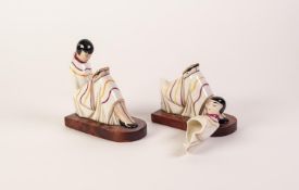 PAIR OF ARGILOR, PARIS ?LION DE MER? ART DECO PORCELAIN BOOKENDS, each modelled as a seated female