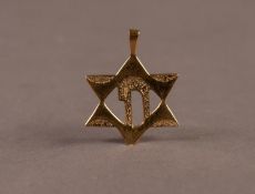 14K GOLD BARK TEXTURED PIERCED STAR PATTERN PENDANT, 1 1/8" (2.8cm) wide, 3.5 gms