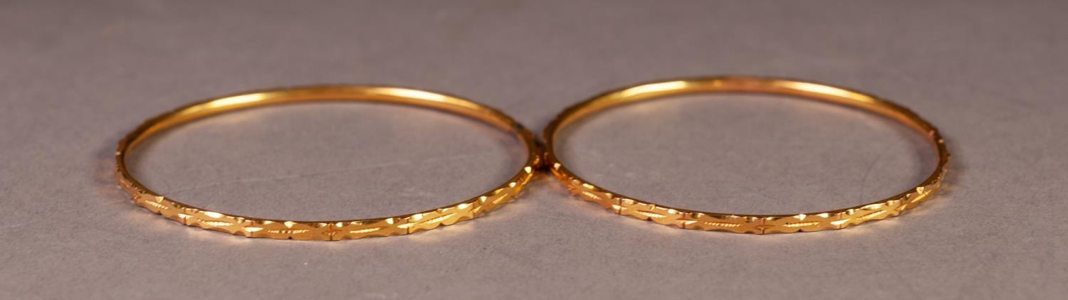 PAIR OF THIN BANGLES with chased decoration, 2 1/4" (5.7cm) diameter, 22.9gms - Image 3 of 3