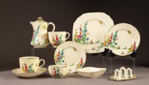 TEN PIECE CROWN STAFFORDSHIRE PART TETE A TETE TEA SET, printed and painted with butterflies in