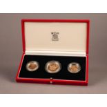 ROYAL MINT CASED AND ENCAPSULATED THREE GOLD COIN PROOF SET, 1986, comprising: TWO POUNDS, SOVEREIGN