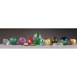 TWELVE MODERN GLASS PAPERWEIGHTS, including, a PROBABLY SWAROVSKI EXAMPLE intaglio cut with a