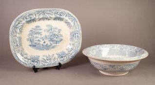 POSSIBLY NEWCASTLE, NINETEENTH CENTURY BLUE AND WHITE POTTERY MEAT PLATE, of rounded oblong form,