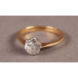18ct GOLD AND PLATINUM RING SET WITH AN OLD CUT SOLITAIRE DIAMOND, approximately 1.04ct, 2.7gms,