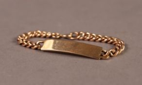 9ct GOLD CURB PATTERN IDENTITY BRACELET (blank), 21.4gms