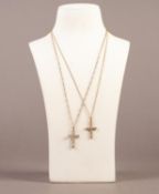 TWO 9ct GOLD FINE CHAIN NECKLACES, each with a 9ct gold and paste set cross pendant, 8.5gms (2)