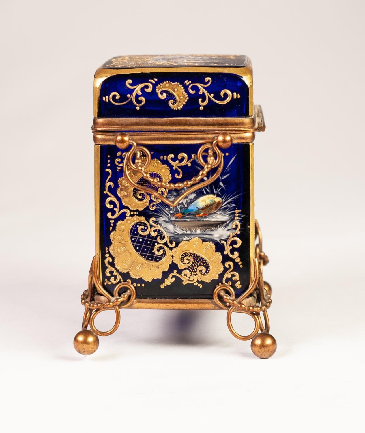 MOSER STYLE LATE NINETEENTH CENTURY ENAMELLED AND GILT METAL MOUNTED COBALT BLUE GLASS CASKET, of - Image 4 of 10