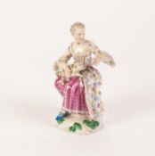 NINETEENTH CENTURY MEISSEN LACE PORCELAIN FIGURE OF A YOUNG LADY, painted in colours and gilt and