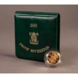 ROYAL MINT CASED AND ENCAPSULATED ELIZABETH II GOLD PROOF SOVEREIGN 1980 (VF) in green case