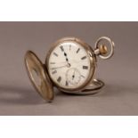 LATE VICTORIAN SILVER DEMI HUNTER POCKET WATCH with keyless movement, white Roman dial with