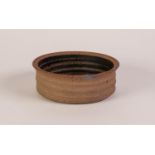 BERNARD LEACH, ST IVES POTTERY CIRCULAR STRAIGHT SIDED BOWL with ribbed sides, brown and black whorl