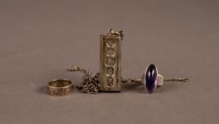 DANISH, 1960s STERLING SILVER RING collect set with a cabochon oval amethyst, signed Niels Erik