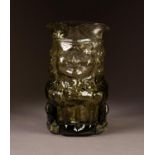 WHITEFRIARS SAGE COLOURED MOULDED GLASS TOBY JUG WITH TRI-CORN HAT, 6 ½? (16.5cm) high C/R-good