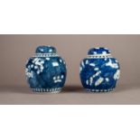 PAIR OF LATE NINETEENTH CENTURY CHINESE BLUE AND WHITE PORCELAIN GINGER JARS AND COVERS, of