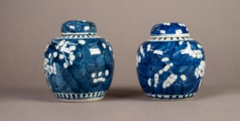 PAIR OF LATE NINETEENTH CENTURY CHINESE BLUE AND WHITE PORCELAIN GINGER JARS AND COVERS, of