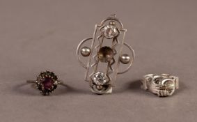 STERLING SILVER 'PROMISE' RING, in the form of two clasped hands which part into three rings, the