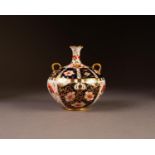 EARLY TWENTIETH CENTURY JAPAN PATTERN ROYAL CROWN DERBY CHINA TWO HANDLED VASE, of orbicular for