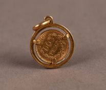 MEXICAN 1949 DOS PESOS GOLD COIN, loose mounted in an 18ct GOLD FRAME as a small pendant