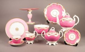 A 40 PIECE VICTORIAN PINK BORDERED AND GILT ENRICHED PORCELAIN TEA SERVICE COMPRISING; TEAPOT and