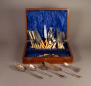 COLLECTION OF LOOSE ELECTROPLATED CUTLERY, including: PAIR OF FISH SERVERS WITH BAMBOO PATTER