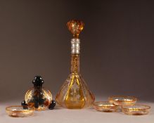 LATE NINETEENTH/ EARLY TWENTIETH CENTURY BOHEMIAN AMBER STAINED AND FLASH CUT GLASS DECANTER AND