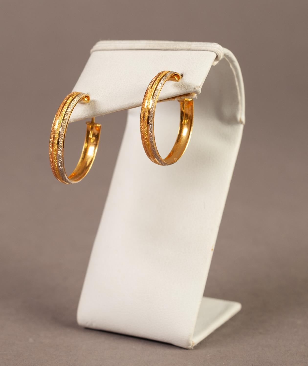 PAIR OF YELLOW AND WHITE THREE STRAND HOOP EARRINGS (stamped '916), 4.2gms