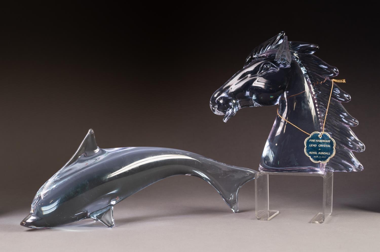MODERN ROYAL KENDALL, ITALIAN BLUE TINTED GLASS MODEL OF A HORSE?S HEAD, hand made by Licio Zanetti,