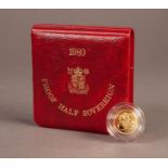ROYAL MINT CASED AND ENCAPSULATED ELIZABETH II GOLD PROOF HALF SOVEREIGN 1980 (VF) in red case