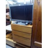 UNSAR FLAT SCREEN TELEVISION 26? AND PANASONIC HDD RECORDER BOX ON LIGHT BEECH WOOD STAND WITH A