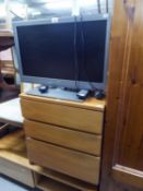UNSAR FLAT SCREEN TELEVISION 26? AND PANASONIC HDD RECORDER BOX ON LIGHT BEECH WOOD STAND WITH A