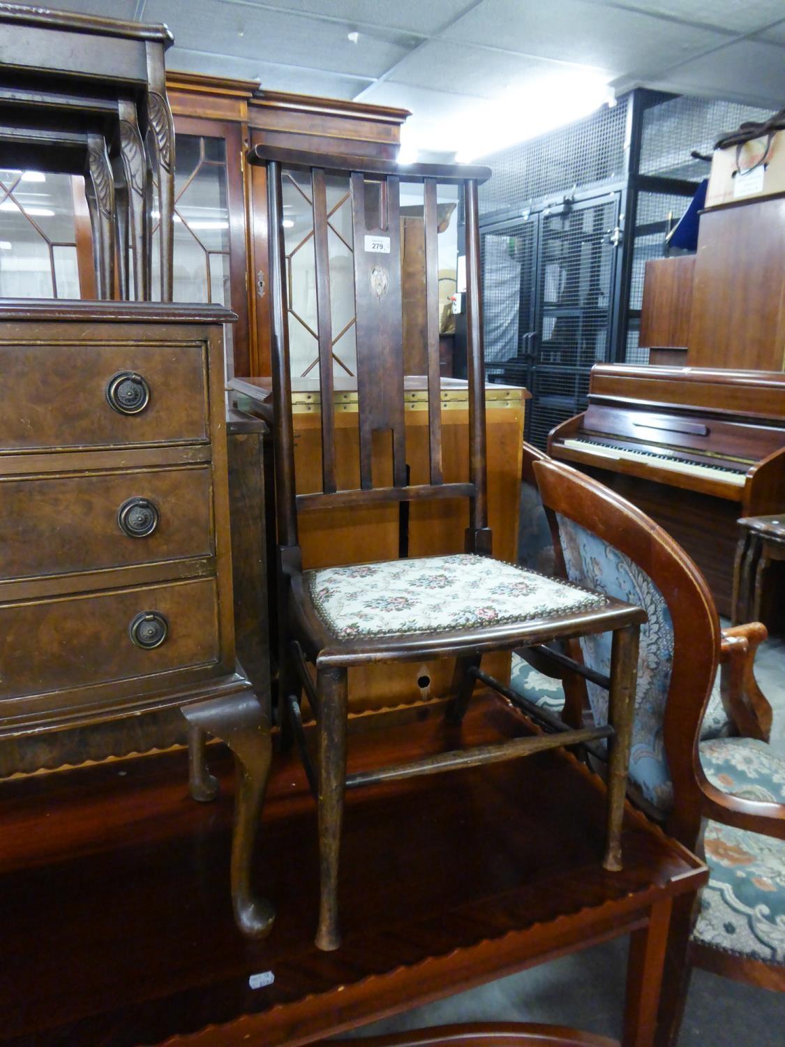 AN INLAID NURSING CHAIR WITH MOTHER O'PEARL DECORATION AND A REPRODUCTION MAHOGANY OBLONG COFFEE - Image 2 of 2