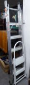 A PAIR OF ALUMINIUM STEP-LADDERS, A SMALL PAIR OF STEPS AND A METAL TWO TIER TROLLEY (3)