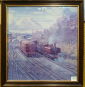 A LARGE COLOUR PRINT, RAILWAY SCENE, 24" X 23" AND AFTER ROBERT K. CALVERT COLOUR PRINT 'SNOW HILL